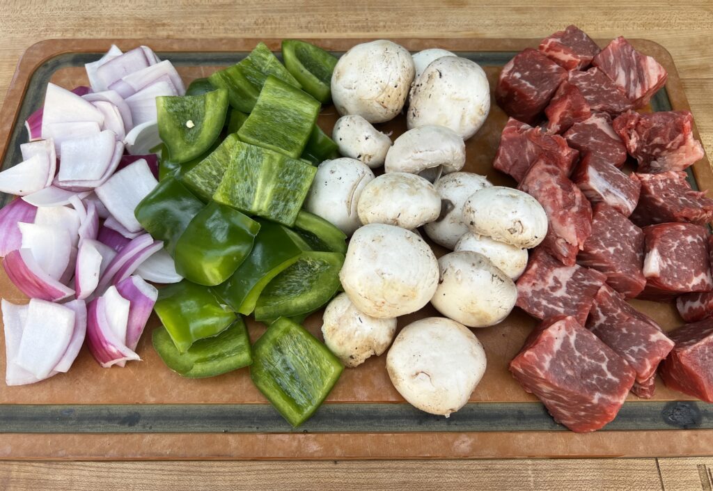 Chopped Ingredients for steak skewers 